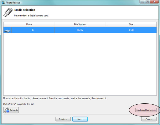 PhotoRescue - Load card Backup